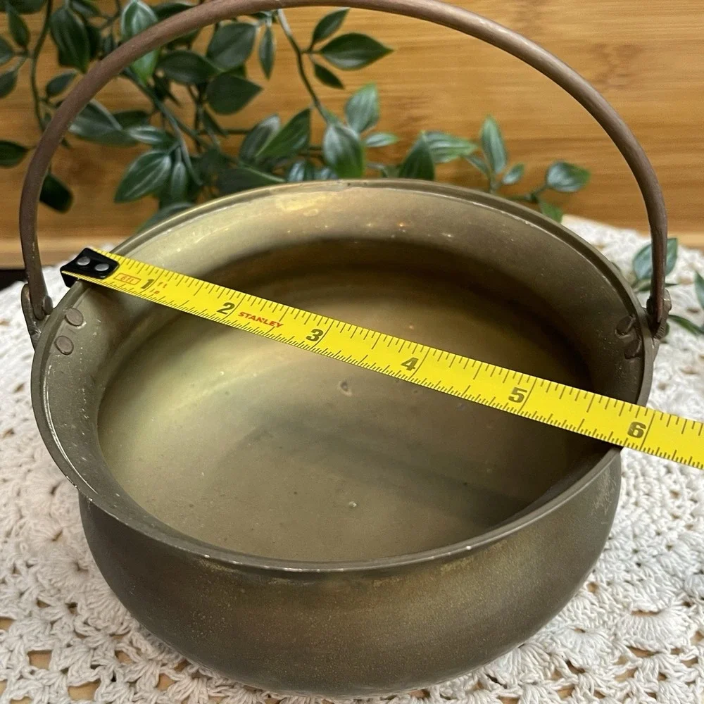 Vintage Brass Cauldron Planter Pot Bucket with Swing Handle Rustic Boho Decor 6